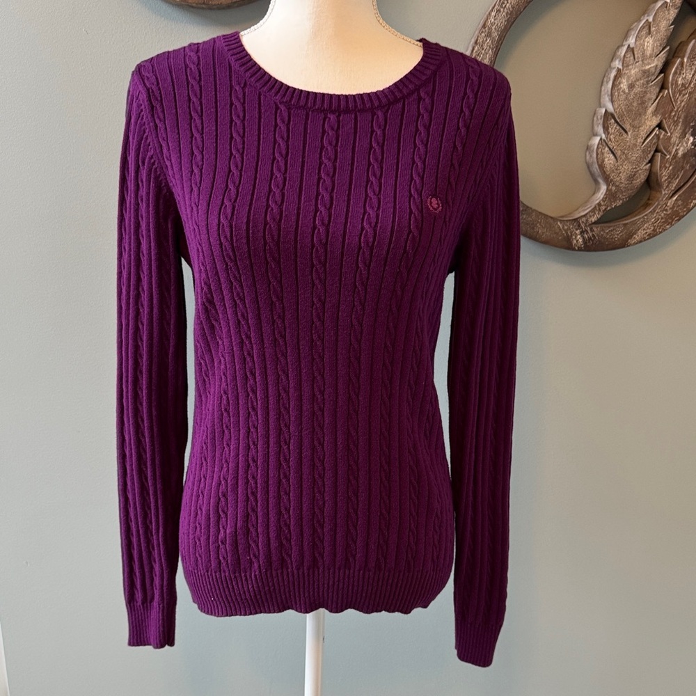 Izod Women's Deep Purple Cable Knit Crewneck Sweater size M